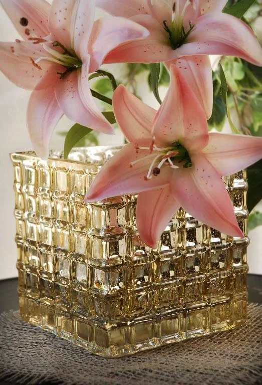 Gold Mercury Mosaic Glass Cube 6" - Square Vase & Candle Holder 2 Gold Mercury Mosaic Glass Cube 6" - Square Vase & Candle Holder - Image 2