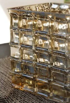 Gold Mercury Mosaic Glass Cube 4.75" - Square Vase & Candle Holder -Candle Glow Deals Store 2013 09 04 1787 edited 1