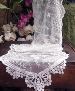 White Soft Embroidered Lace & Tulle Table Runner