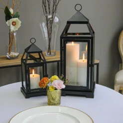 Richland Black Contemporary Metal Lantern With Clear Glasses - Small -Candle Glow Deals Store 2333 7308 2 bf8c7df1 df4f 4771 8ef7 b8556776f48e