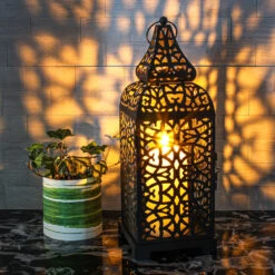Richland Black Moroccan Temple Metal Lantern -Candle Glow Deals Store 2334 4723