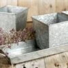 3 Galvanized Herb Planter Pots & Tray 12.5"