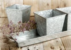 3 Galvanized Herb Planter Pots & Tray 12.5"