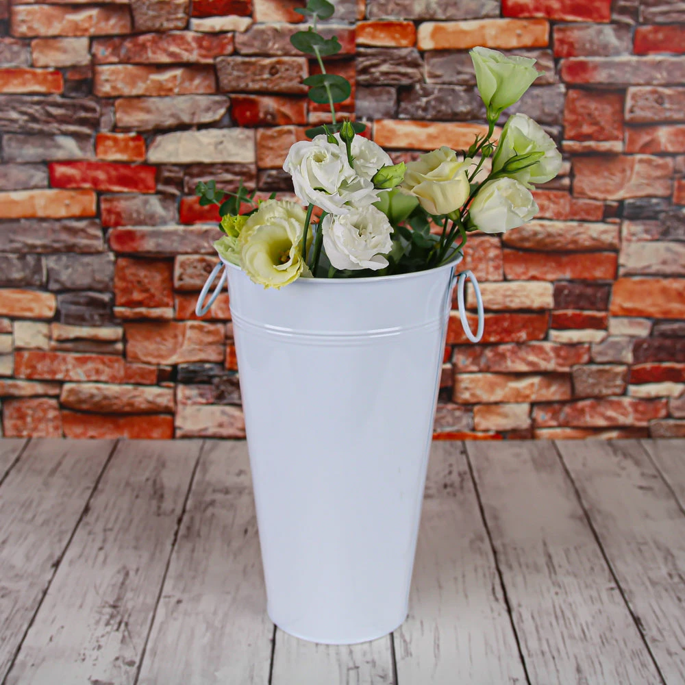 11" White Flower Market Buckets With Handles 2 11" White Flower Market Buckets With Handles - Image 2