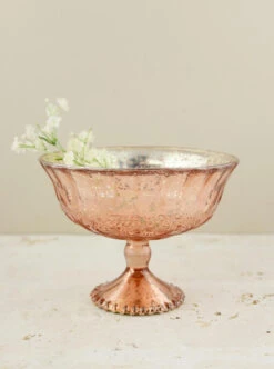 Mercury Glass Compote Rose Gold 7" X 5.25"