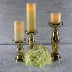 Eastland Unique Mercury Glass Pillar Candle Holder Set Of 3 -Candle Glow Deals Store 7123 7126 7129 4904