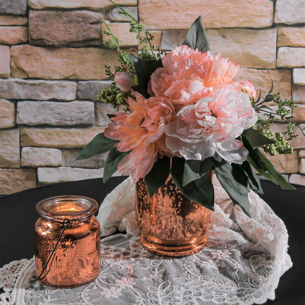 Blush Rose Gold Mercury Glass Hurricane Vase & Candle Holder 6" 2 Blush Rose Gold Mercury Glass Hurricane Vase & Candle Holder 6" - Image 2