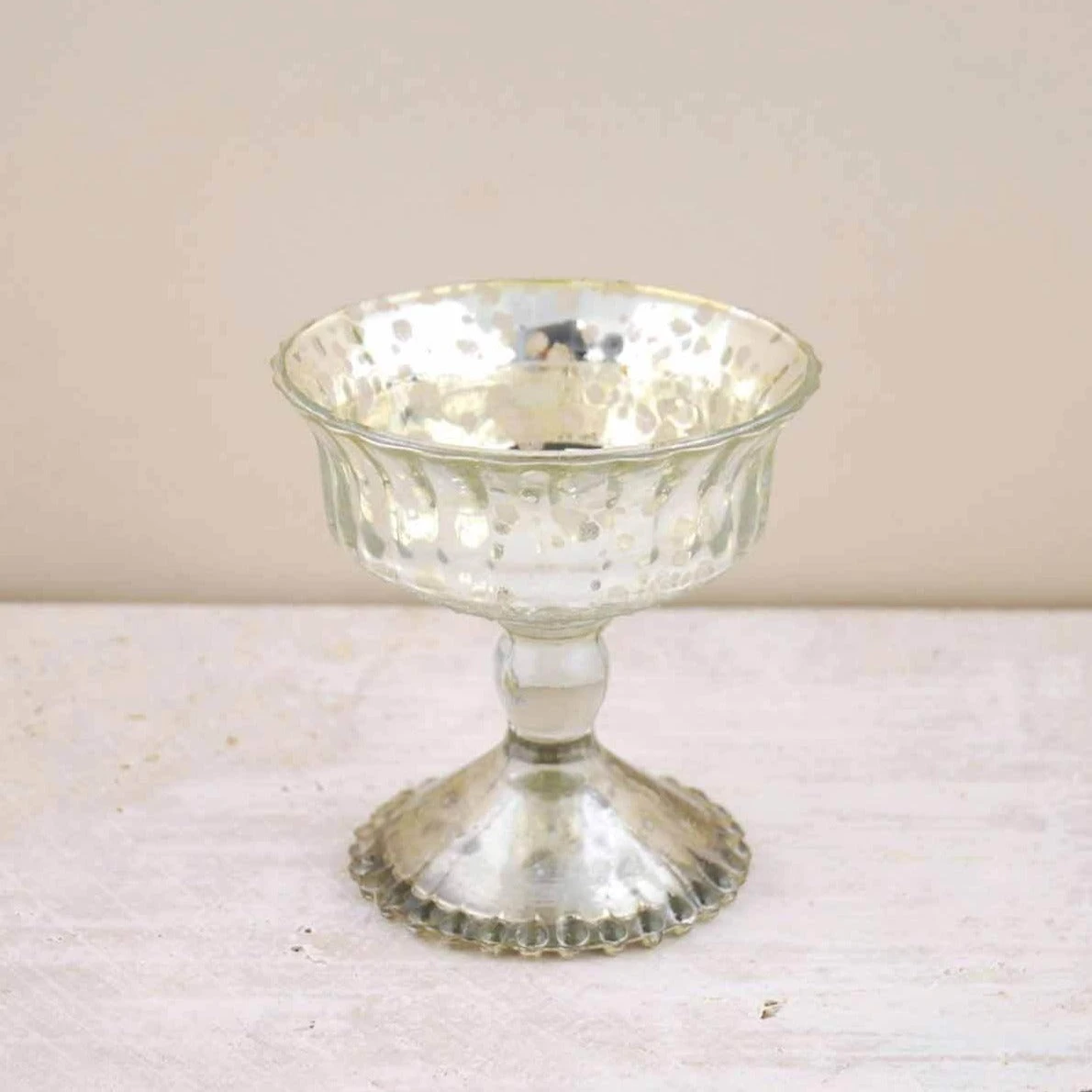 Silver Mercury Glass Compote 4.75" 1 Silver Mercury Glass Compote 4.75"