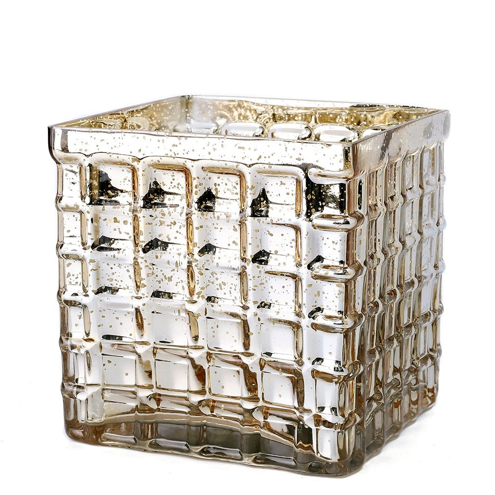 Gold Mercury Mosaic Glass Cube 6" - Square Vase & Candle Holder 1 Gold Mercury Mosaic Glass Cube 6" - Square Vase & Candle Holder
