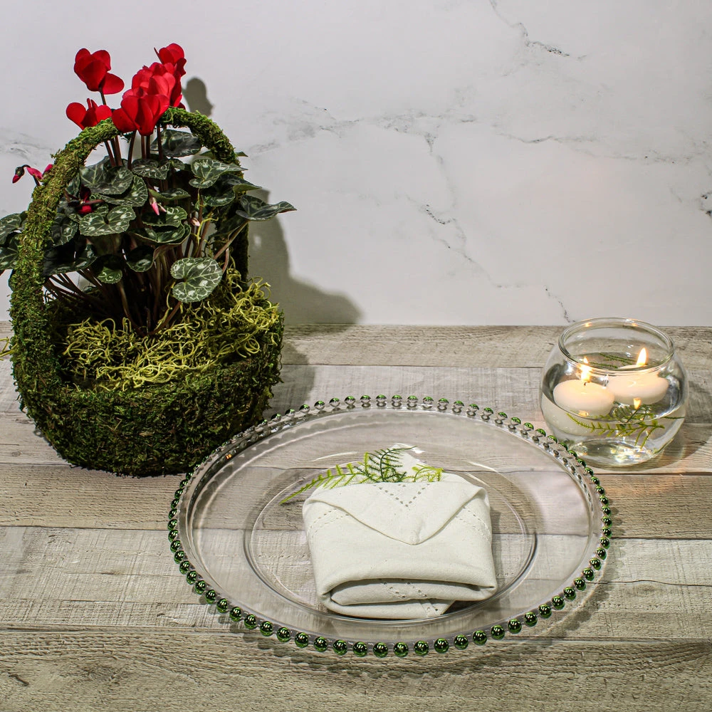 Richland 13" Green Beaded Glass Charger Plate Set Of 12 2 Richland 13" Green Beaded Glass Charger Plate Set Of 12 - Image 2