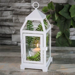Richland White Contemporary Metal Lantern With Clear Glasses - Small -Candle Glow Deals Store 91012 5363