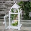 Richland White Contemporary Metal Lantern With Clear Glasses - Small