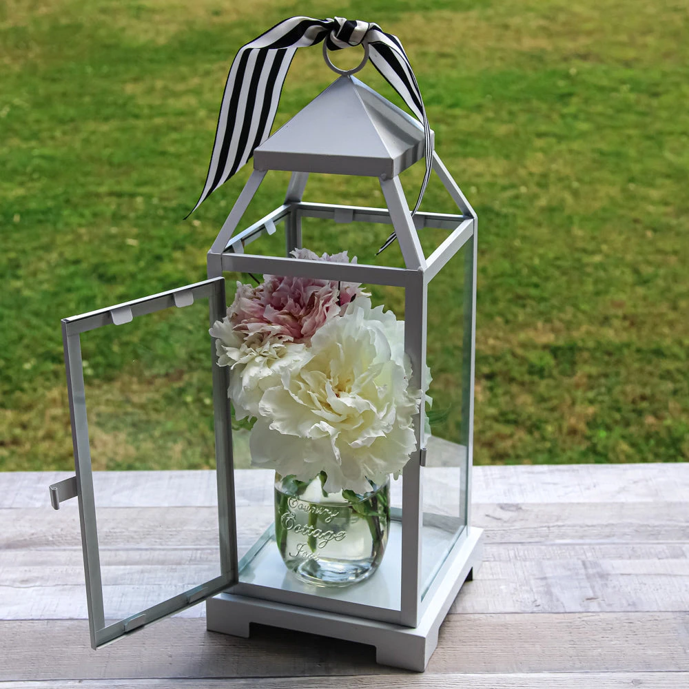 Richland White Contemporary Metal Lantern With Clear Glasses - Large 2 Richland White Contemporary Metal Lantern With Clear Glasses - Large - Image 2