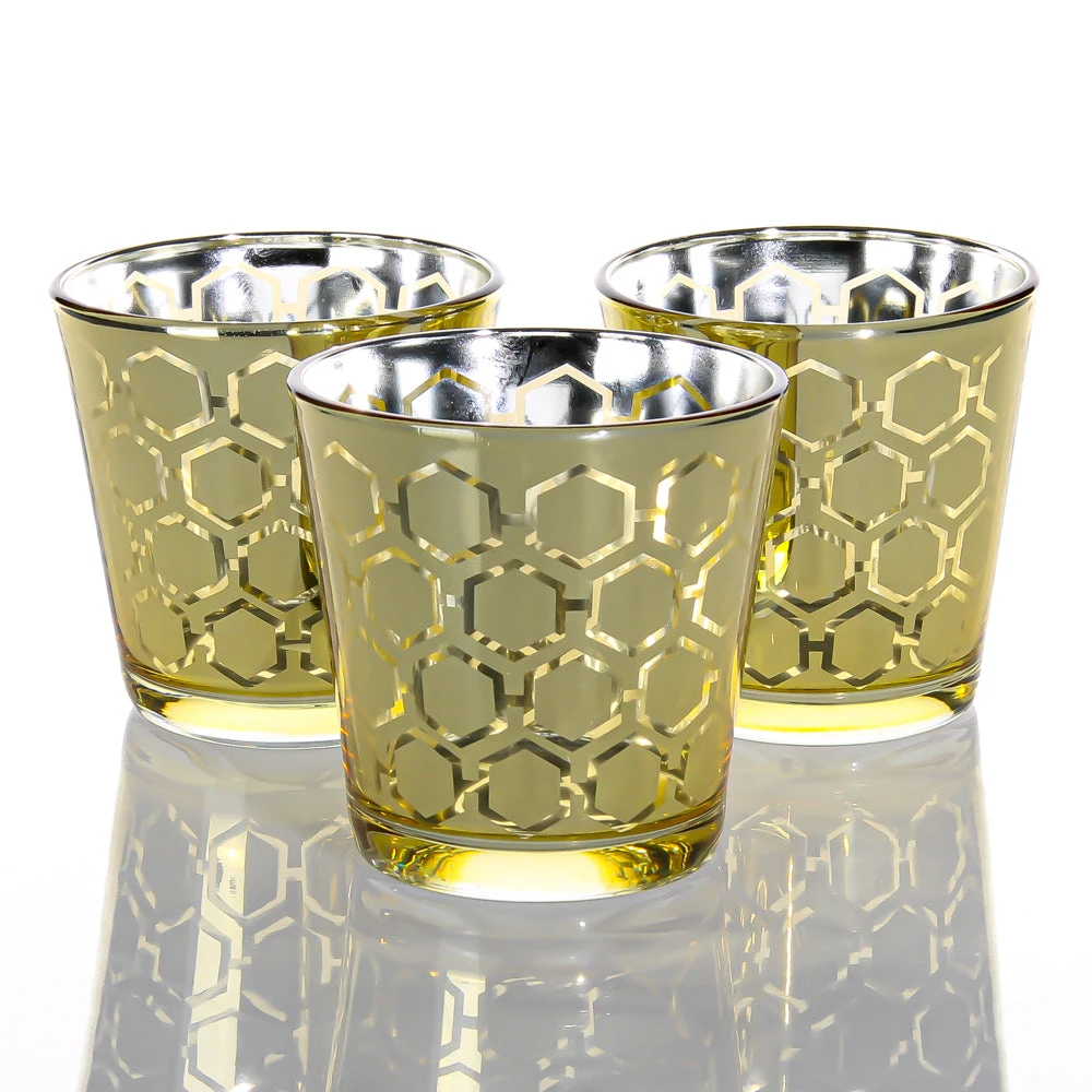 Richland Gold Hexagonal Glass Holder - Medium Set Of 48 1 Richland Gold Hexagonal Glass Holder - Medium Set Of 48