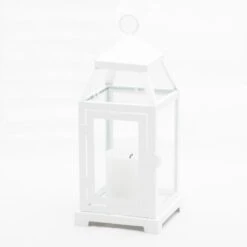 Richland White Contemporary Metal Lantern With Clear Glasses - Small -Candle Glow Deals Store 967a0066 edit