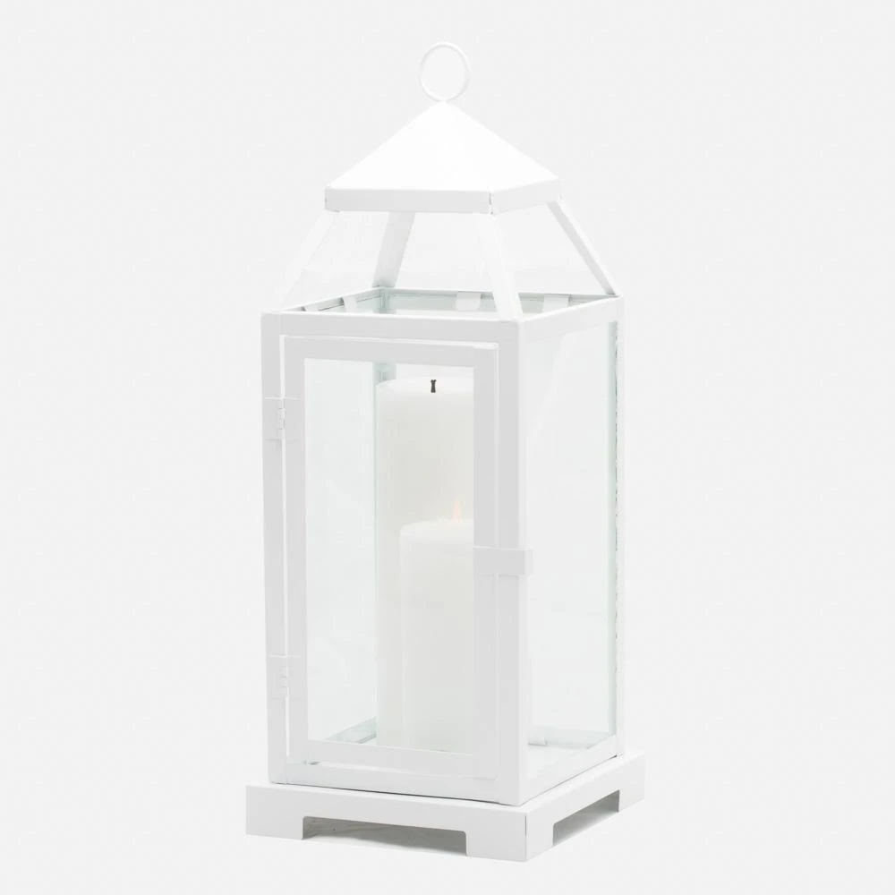 Richland White Contemporary Metal Lantern With Clear Glasses - Large 4 Richland White Contemporary Metal Lantern With Clear Glasses - Large - Image 4