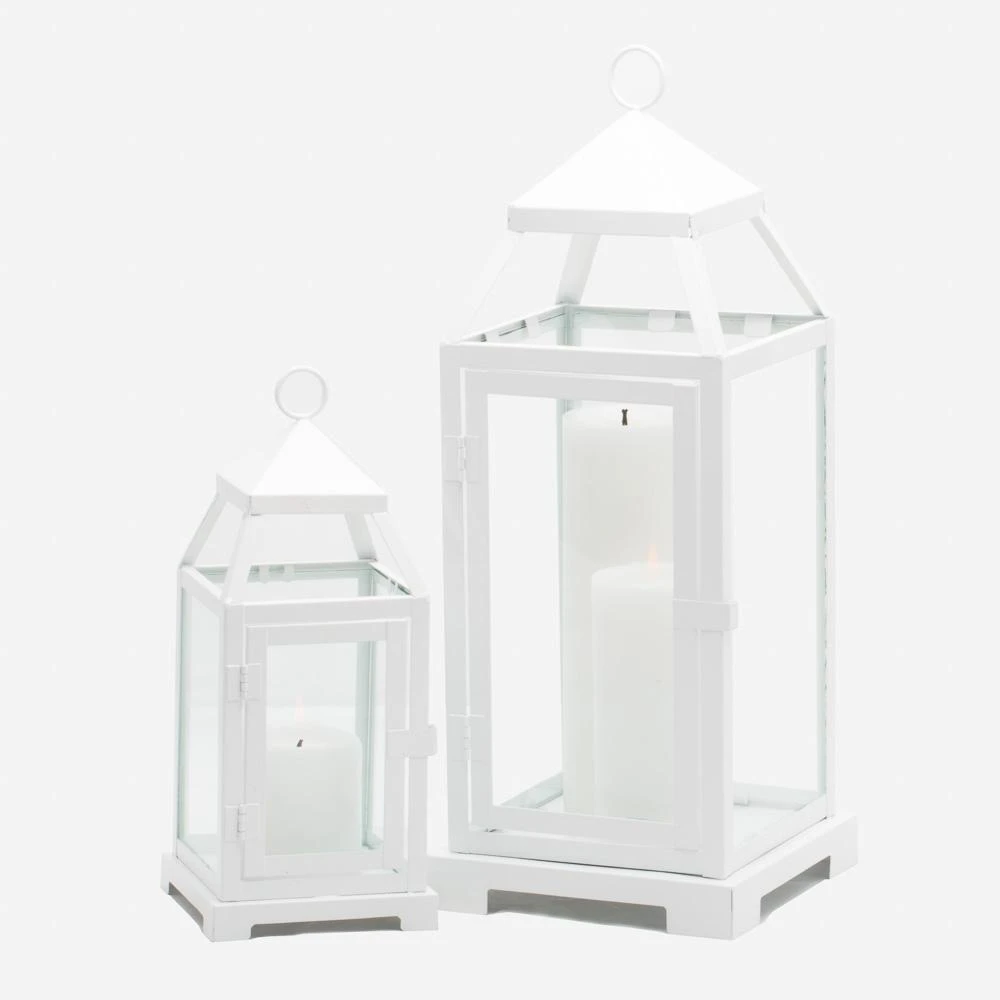 Richland White Contemporary Metal Lantern With Clear Glasses - Large 5 Richland White Contemporary Metal Lantern With Clear Glasses - Large - Image 5