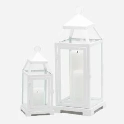Richland White Contemporary Metal Lantern With Clear Glasses - Small -Candle Glow Deals Store 967a0080 edit 1