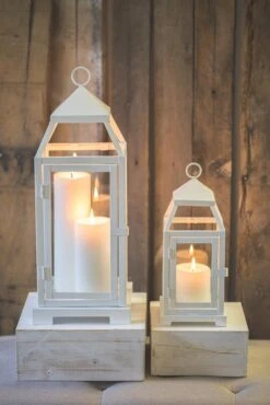 Richland White Contemporary Metal Lantern With Clear Glasses - Large 11 Richland White Contemporary Metal Lantern With Clear Glasses - Large -Candle Glow Deals Store 967a0088 7