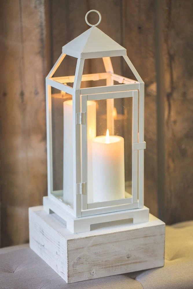 Richland White Contemporary Metal Lantern With Clear Glasses - Large 3 Richland White Contemporary Metal Lantern With Clear Glasses - Large - Image 3