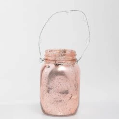 Richland Small Mercury Hanging Mason Jar With Clear Bead Handle - Rose Gold Set Of 12