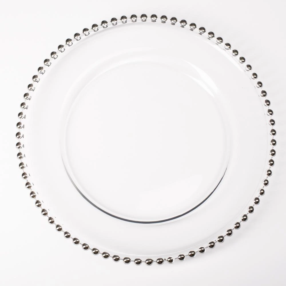 Richland 13" Silver Beaded Glass Charger Plate Set Of 12 1 Richland 13" Silver Beaded Glass Charger Plate Set Of 12
