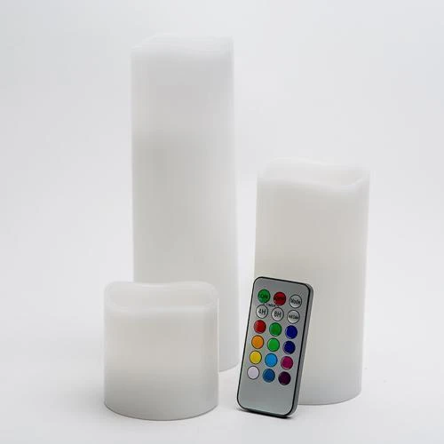 Richland Flameless LED Remote Control Wavy Top Pillar Candle White 3"x3", 3"x6", 3"x9" Set Of 18 2 Richland Flameless LED Remote Control Wavy Top Pillar Candle White 3"x3", 3"x6", 3"x9" Set Of 18 - Image 2