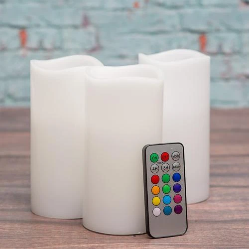 Richland Flameless LED Remote Control Wavy Top Pillar Candle White 3"x6" Set Of 24 1 Richland Flameless LED Remote Control Wavy Top Pillar Candle White 3"x6" Set Of 24