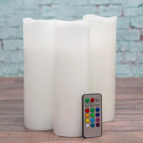 Richland Flameless LED Remote Control Wavy Top Pillar Candle White 3"x9" Set Of 3 1 Richland Flameless LED Remote Control Wavy Top Pillar Candle White 3"x9" Set Of 3