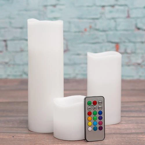Richland Flameless LED Remote Control Wavy Top Pillar Candle White 3"x3", 3"x6", 3"x9" Set Of 18 1 Richland Flameless LED Remote Control Wavy Top Pillar Candle White 3"x3", 3"x6", 3"x9" Set Of 18