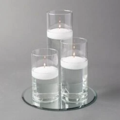 Eastland Round Mirror And Cylinder Vase Centerpiece With Richland 3" Floating Candles Set Of 84
