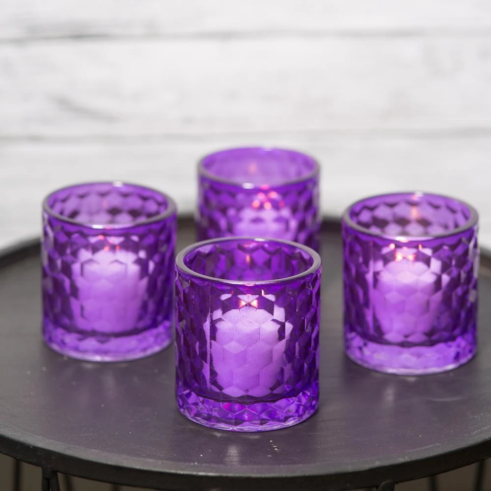 Richland Purple Chunky Honeycomb Glass Votive & Tealight Holder Set Of 24 2 Richland Purple Chunky Honeycomb Glass Votive & Tealight Holder Set Of 24 - Image 2