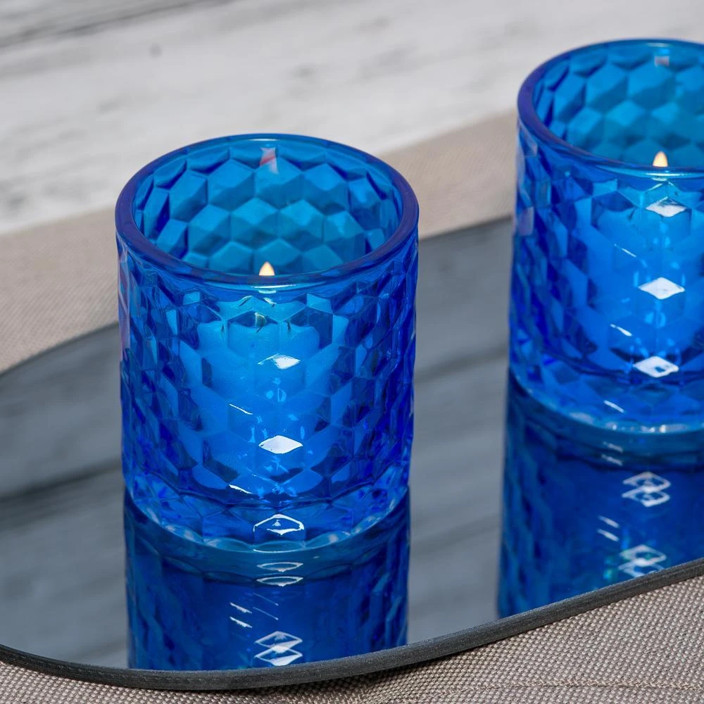 Richland Blue Chunky Honeycomb Glass Votive & Tealight Holder Set Of 12 2 Richland Blue Chunky Honeycomb Glass Votive & Tealight Holder Set Of 12 - Image 2