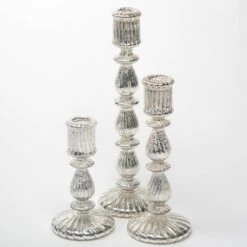 Richland Ribbed Unique Mercury Glass Taper Candle Holder Set Of 3