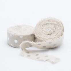 Richland Ribbon Linen Fringed Edge 1" X 5 Yards With Silver Dots Set Of 12