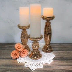 Richland Unique Rose Gold Mercury Glass Pillar Candle Holder Set Of 3 -Candle Glow Deals Store 9754 9755 9756 4430 2