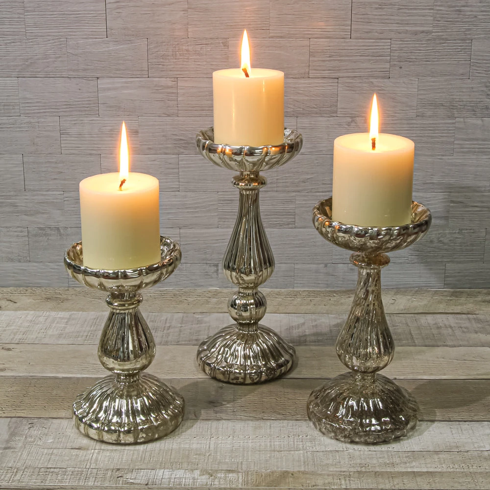Richland Ribbed Unique Mercury Glass Pillar Candle Holder Set Of 3 2 Richland Ribbed Unique Mercury Glass Pillar Candle Holder Set Of 3 - Image 2