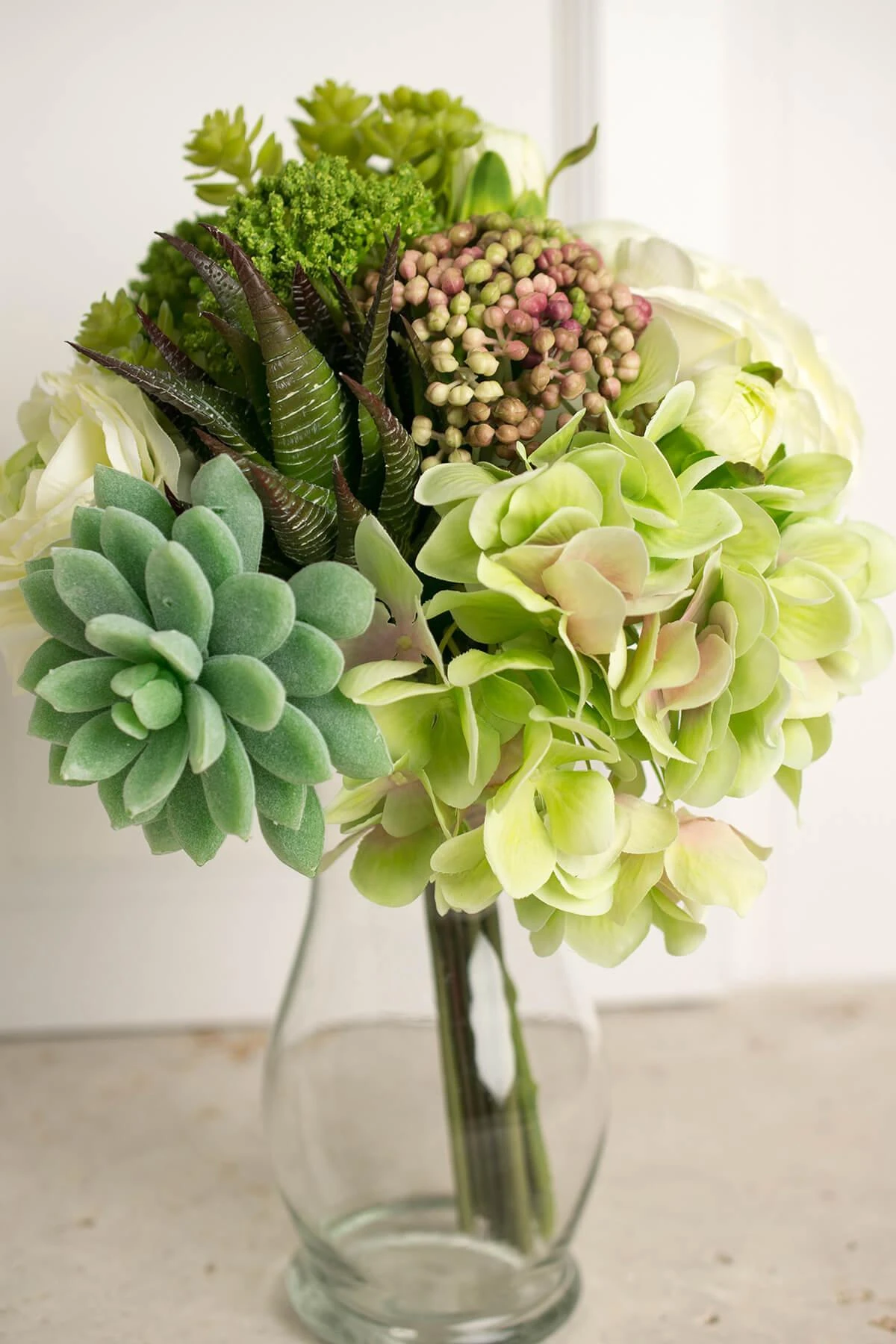 Real Touch Succulents With Faux Hydrangea & Rose Bouquet 12" 1 Real Touch Succulents With Faux Hydrangea & Rose Bouquet 12"