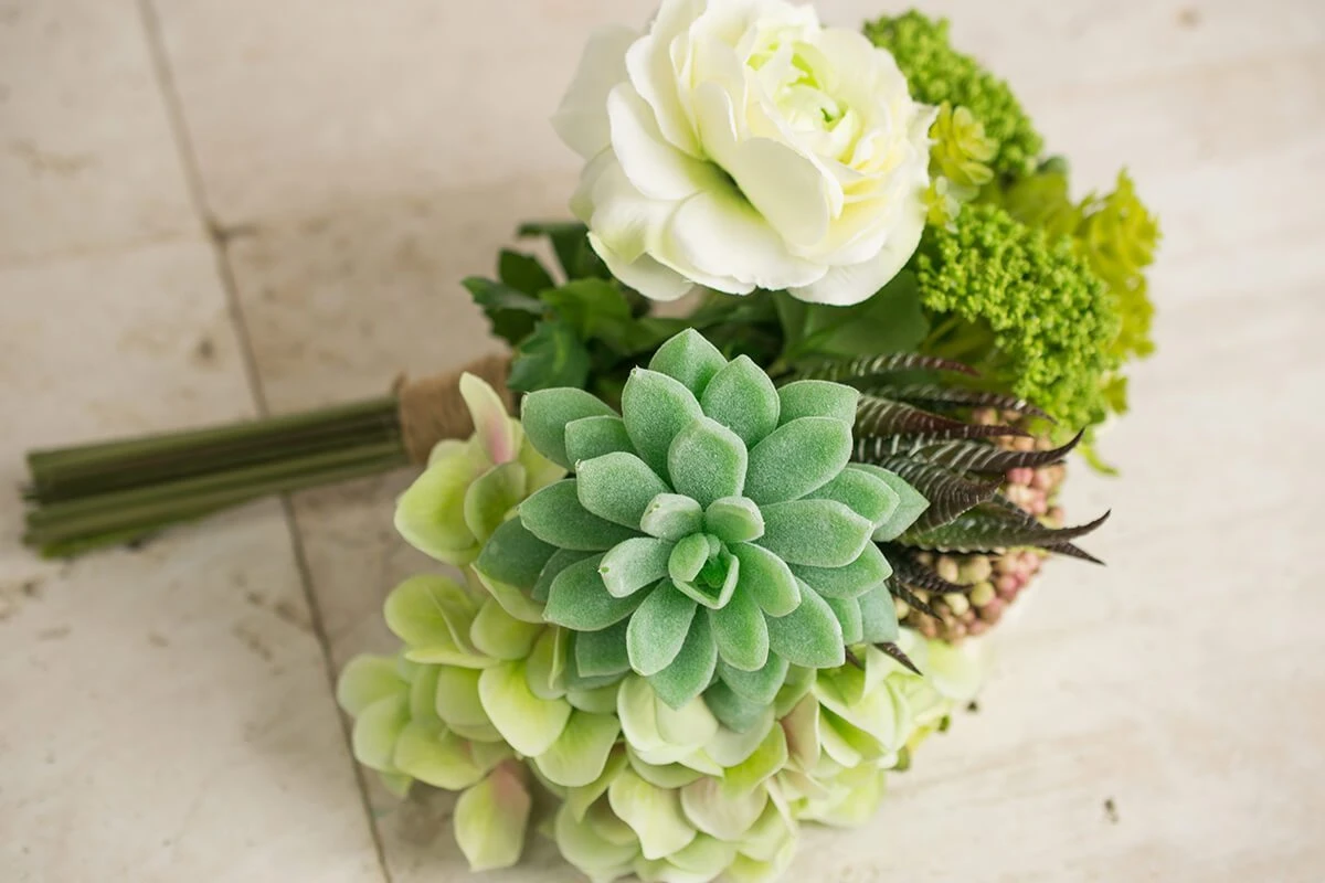 Real Touch Succulents With Faux Hydrangea & Rose Bouquet 12" 2 Real Touch Succulents With Faux Hydrangea & Rose Bouquet 12" - Image 2