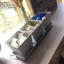 3 Galvanized Herb Planter Pots & Tray 12.5" -Candle Glow Deals Store bucket Coffee Bar