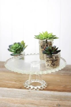 Beaded Edge Glass Cake Stand Pedestal 11"