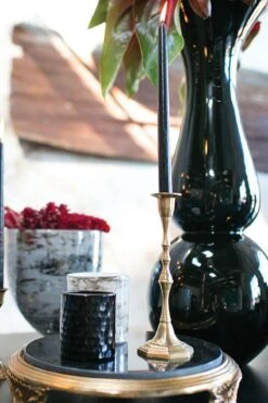 Gold Metal Antique Candlestick 9.25in Taper Candle Holder