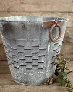 Turkish Olive Harvest Bucket 12" With Copper Ring Handles