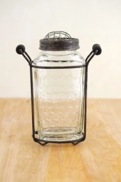 Glass Bottle Honeycomb 6in With Frog Lid