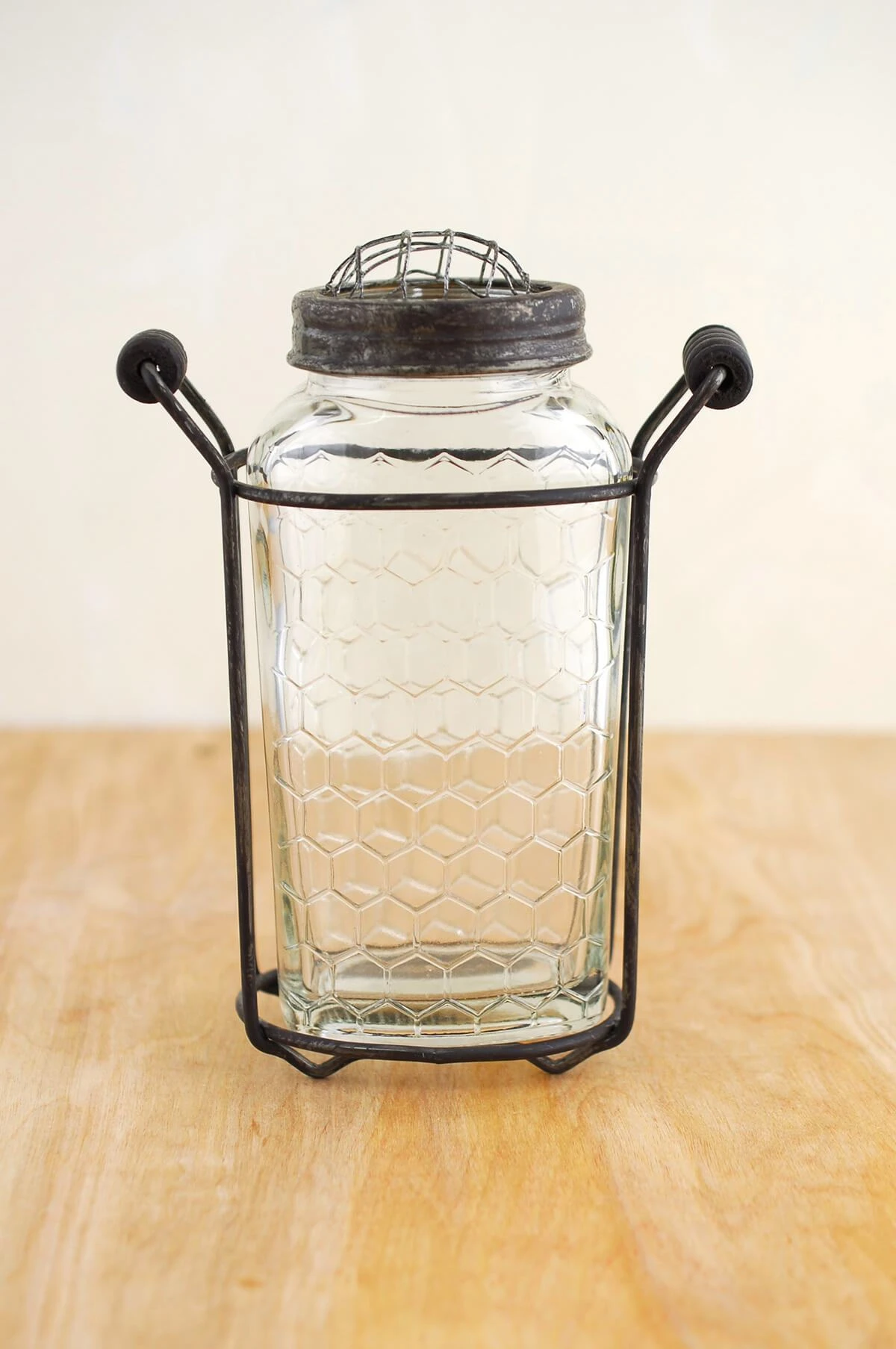 Glass Bottle Honeycomb 6in With Frog Lid 1 Glass Bottle Honeycomb 6in With Frog Lid