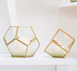 Hira Glass & Brass Terrarium Angled Cube 4.7" -Candle Glow Deals Store hiralarge2