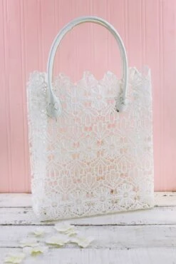 Stiffened White Lace Tote 17"