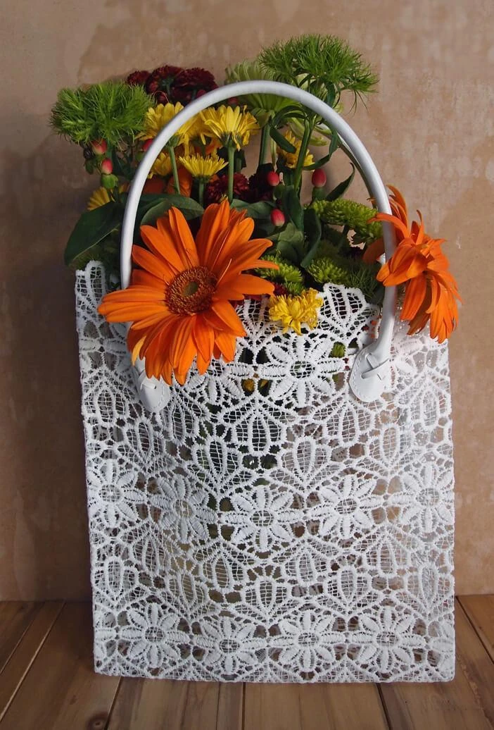 Stiffened White Lace Tote 17" 2 Stiffened White Lace Tote 17" - Image 2