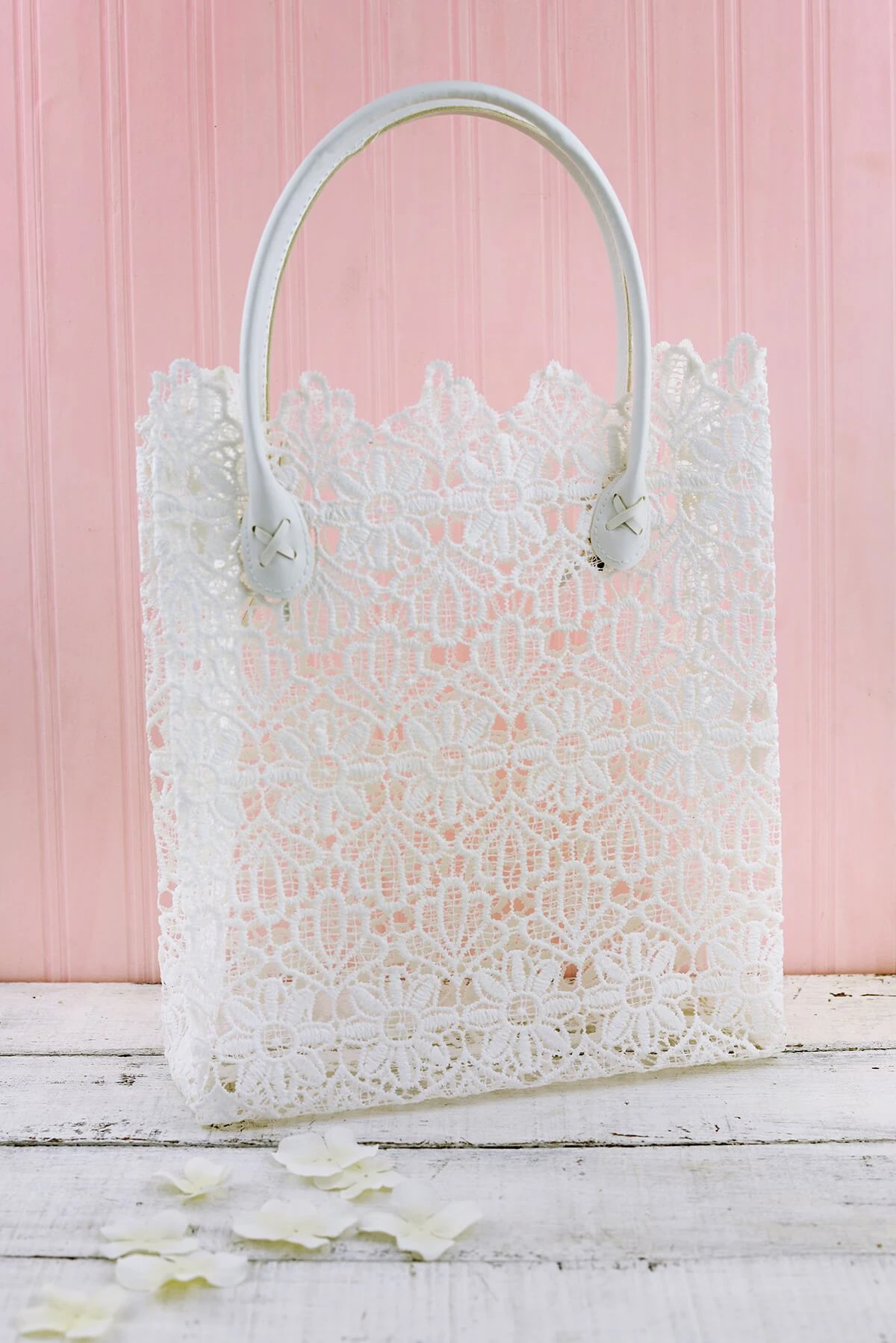Stiffened White Lace Tote 17" 1 Stiffened White Lace Tote 17"