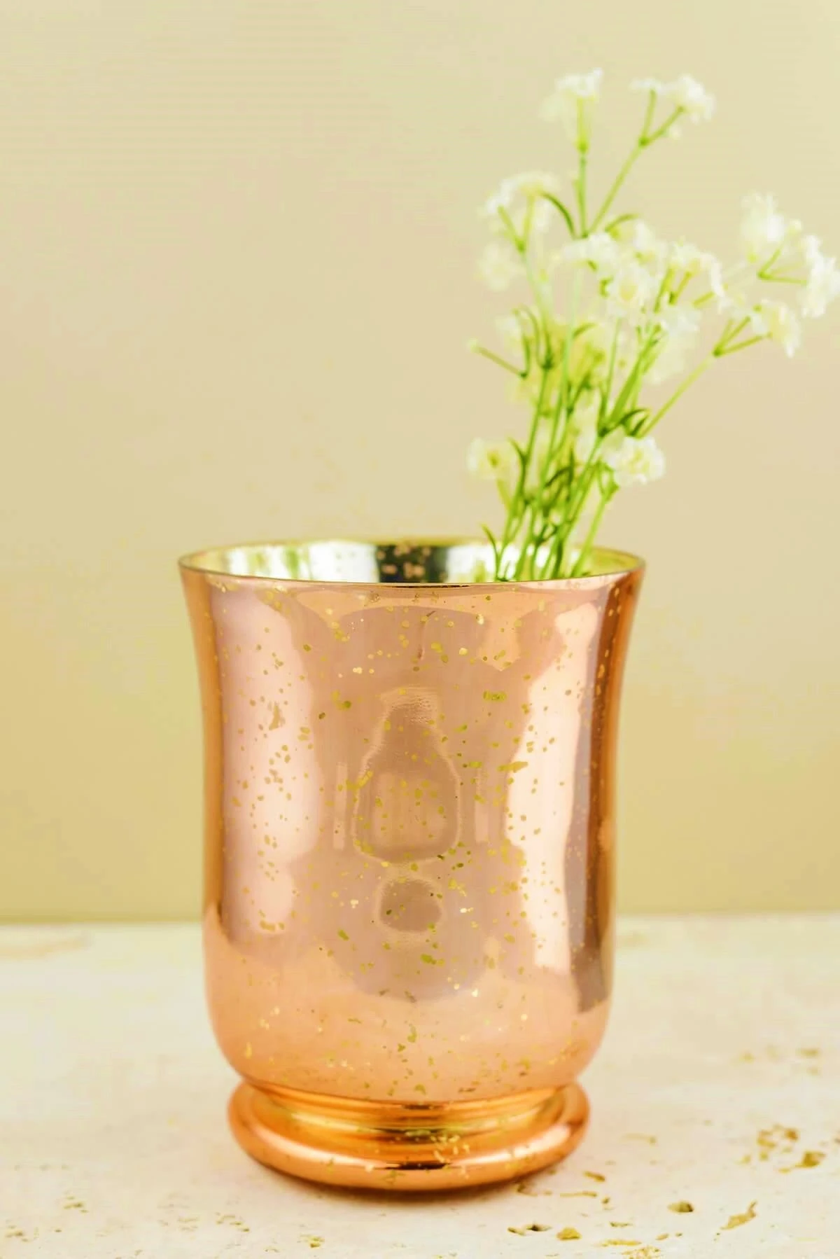 Blush Rose Gold Mercury Glass Hurricane Vase & Candle Holder 6" 3 Blush Rose Gold Mercury Glass Hurricane Vase & Candle Holder 6" - Image 3